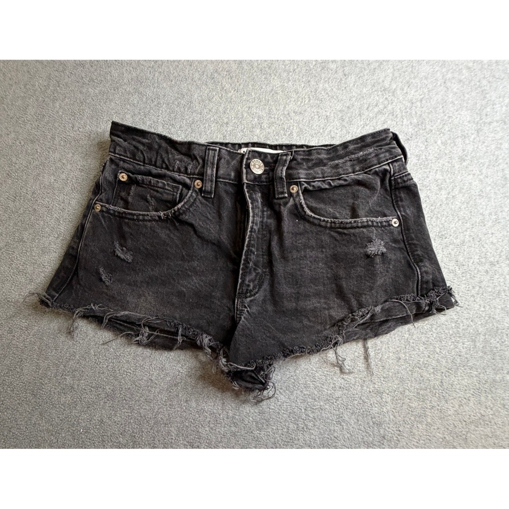 Garage Denim Festival Shorts Black Distressed Frayed Hem High Rise Size 25